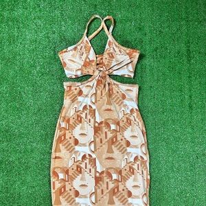 Abstract Face Print Maxi Cutout Bodycon Dress